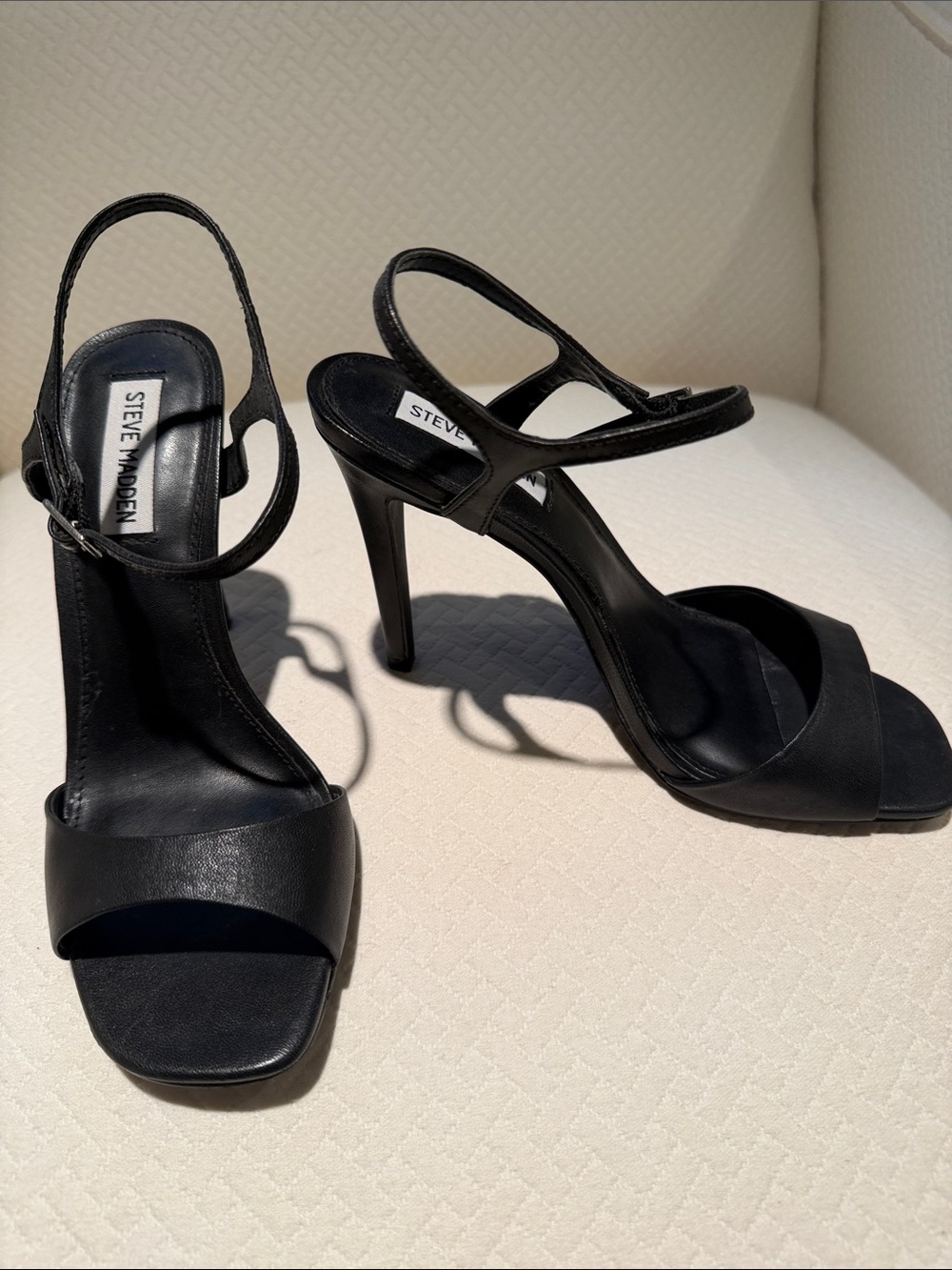 Steve Madden Fitz Black Open-Toe Stiletto Sandals